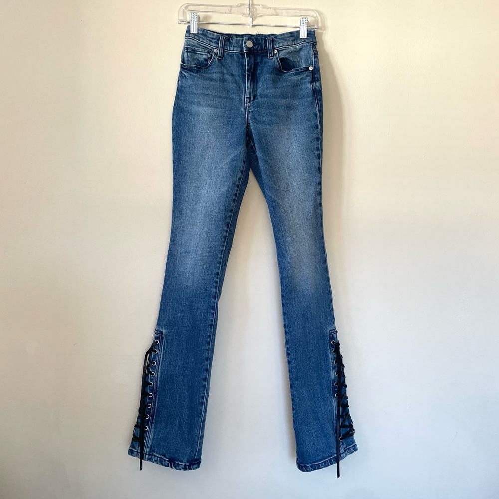 Free People Blank NYC The Hoyt High Rise Mini Flare Lace Up Jeans Size 26 - Picture 2 of 15